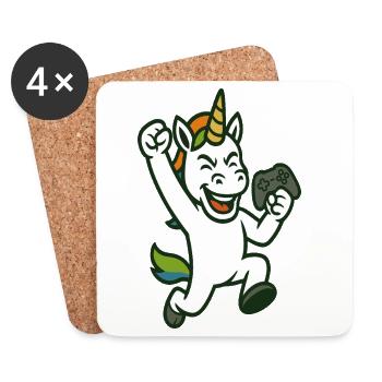 Unicorn Gamer Victory Mascot Vector Art - Coasters (set of 4) - white - Front
