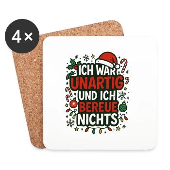 Unartig und ich bereue nichts – Weihnachtsspruch - Untersetzer (4er-Set) - Weiß - Vorne