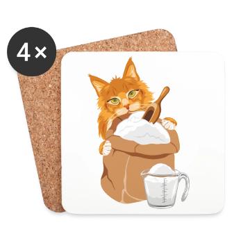 Un chat roux jette un coup d’œil derrière le sac - Dessous de verre (lot de 4) - blanc - Devant