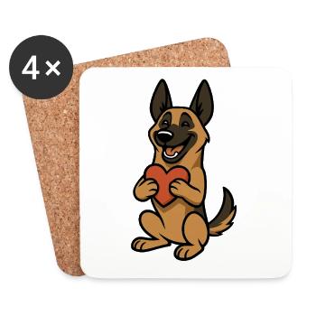 Malinois mit Herz Comic - Untersetzer (4er-Set) - Weiß - Vorne