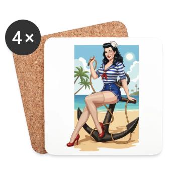 Pin-up de marin de plage - Dessous de verre (lot de 4) - blanc - Devant