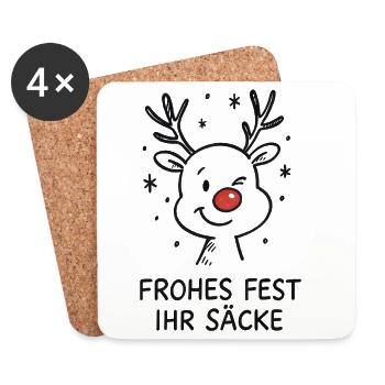 Rentier Rudolph Merry Christmas - Untersetzer (4er-Set) - Weiß - Vorne