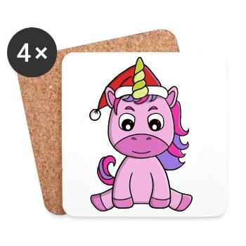Weihnachtshut Festliches Einhorn - Untersetzer (4er-Set) - Weiß - Vorne