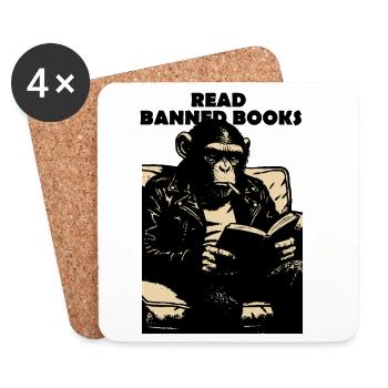 Read Banned Books Chimp - Coasters (set of 4) - white - Front