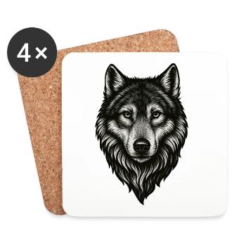 W Wolf Head Line Art Black & White - Coasters (set of 4) - white - Front