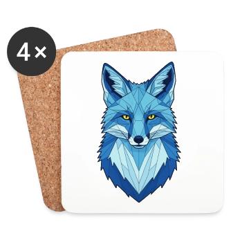 Blauer Geometrischer Wolfkopf - Untersetzer (4er-Set) - Weiß - Vorne