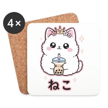 Katzenkönigin mit Bubble Tea - Untersetzer (4er-Set) - Weiß - Vorne