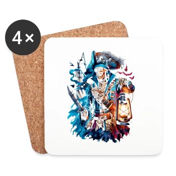 Pirate squelette à la lumière d’une lanterne - Dessous de verre (lot de 4) - blanc - Devant