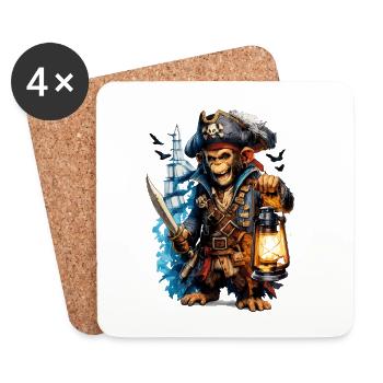 Piratenaffe mit Laterne und Schwert - Untersetzer (4er-Set) - Weiß - Vorne