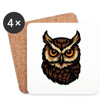Brown Owl Head Illustration - Coasters (set of 4) - white - Front