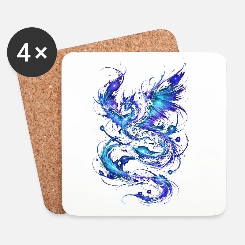 Blauer Sternenfeuerdrache - Untersetzer (4er-Set) - Weiß