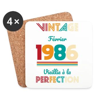 Anniversaire 40 ans - Vintage - Février 1986 - Dessous de verre (lot de 4) - blanc - Devant
