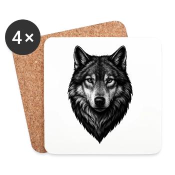 Wolf Head Black and White Illustration - Coasters (set of 4) - white - Front