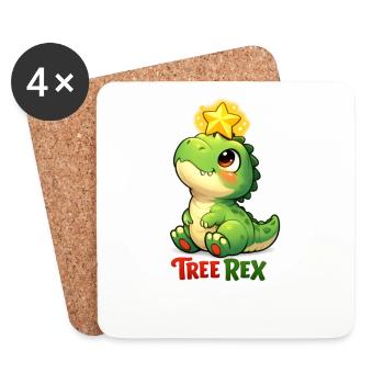 Tree Rex with fairy lights and gift Christmas - Coasters (set of 4) - white - Front