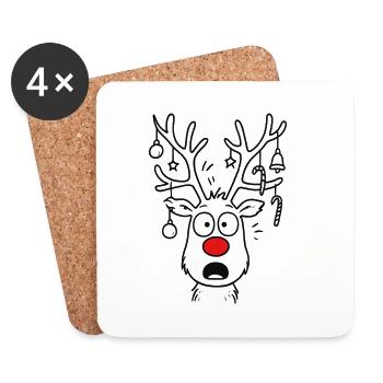 Hirsch Rudolph Frohe Weihnachten süß - Untersetzer (4er-Set) - Weiß - Vorne