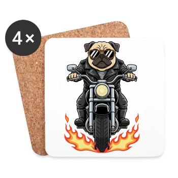 Cool Biker Pug Motorradflammen - Untersetzer (4er-Set) - Weiß - Vorne