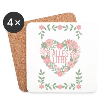 Alles Liebe Blumen Herz - Untersetzer (4er-Set) - Weiß - Vorne