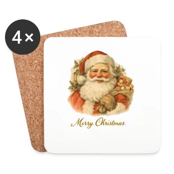 Weihnachtsmann mit Teddybär - Untersetzer (4er-Set) - Weiß - Vorne