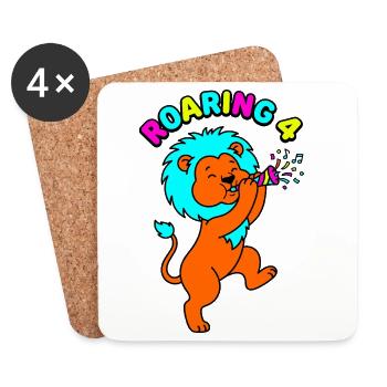 Roaring 4 Löwe Geburtstag - Untersetzer (4er-Set) - Weiß - Vorne