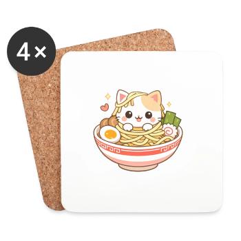 Kawaii Cat Ramen Noodles Anime Cat - Coasters (set of 4) - white - Front