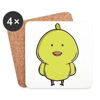 Cute Yellow Chick - Kawaii Baby Chicken Cartoon  - Coasters (set of 4) - white - Front
