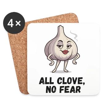 All Clove No Fear – Garlic Comic - Dessous de verre (lot de 4) - blanc - Devant