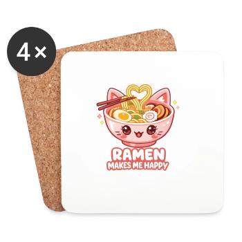 Kawaii Katze Ramen Nudeln Anime Katze - Untersetzer (4er-Set) - Weiß - Vorne