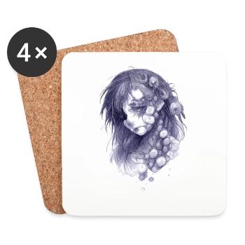 Tentakelporträt in Blau | Zombie-Mädchen - Untersetzer (4er-Set) - Weiß - Vorne