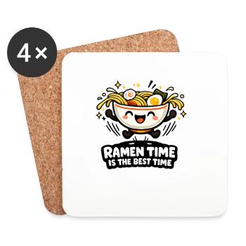 Ramen Zeit: Glückliche Nudeln - Untersetzer (4er-Set) - Weiß - Vorne