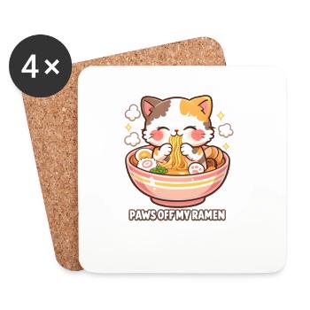 Paws Away Ramen Cat - Coasters (set of 4) - white - Front