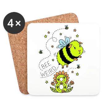 Abeille bizarre cochon d’Inde pour 8e anniversaire - Dessous de verre (lot de 4) - blanc - Devant