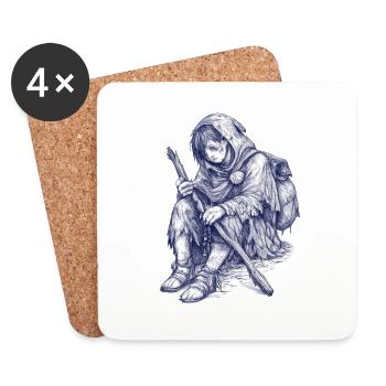 Gardien Errant avec bâton et capuche - Dessous de verre (lot de 4) - blanc - Devant