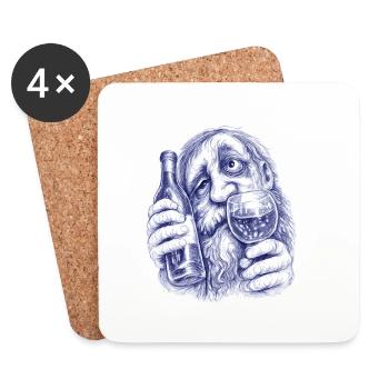 Bacchus | Vieux monsieur ivre de vin - Dessous de verre (lot de 4) - blanc - Devant