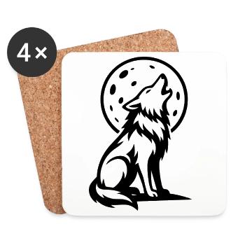 Loup qui hurle à la pleine lune - Dessous de verre (lot de 4) - blanc - Devant