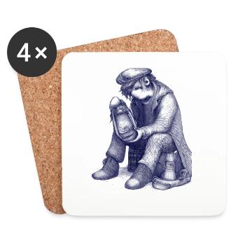 Sad | Hand Painted Drawing Ballpoint Pen - Coasters (set of 4) - white - Front