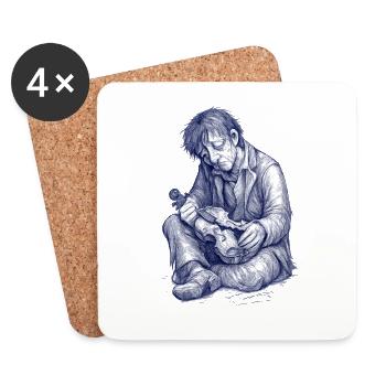 Melancholic reader | Hand Painted Drawing - Coasters (set of 4) - white - Front