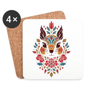 Blumen Eichhörnchen Kopf Folk-Art - Untersetzer (4er-Set) - Weiß - Vorne