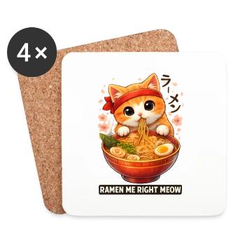 Katzen Ramen Nudel Japaner Anime Manga Kawaii - Untersetzer (4er-Set) - Weiß - Vorne