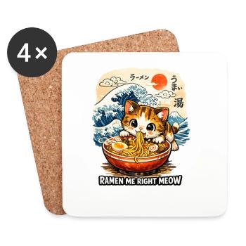 Kawaii Neko Ramen Cat Noodle Anime - Coasters (set of 4) - white - Front