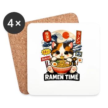 Ramen Zeit Katze Kawaii Bowl - Untersetzer (4er-Set) - Weiß - Vorne