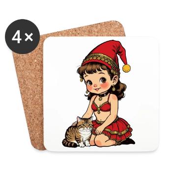 La fille naine caresse le chat - Dessous de verre (lot de 4) - blanc - Devant