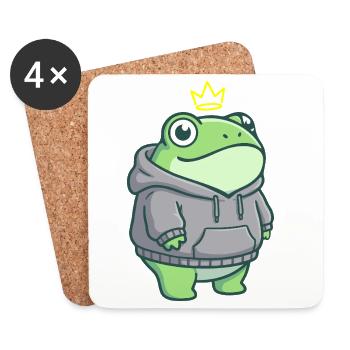 King Croak – Kawaii Frosch-Hoodie Streetwear - Untersetzer (4er-Set) - Weiß - Vorne