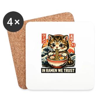 Ramen Cat - Coasters (set of 4) - white - Front