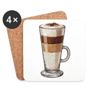 Latte macchiato im bestickten Look (bedruckt) - Untersetzer (4er-Set) - Weiß - Vorne