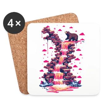 Pink waterfall with bear light - Coasters (set of 4) - white - Front