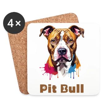 Pitbull Portrait with Paint Splashes - Coasters (set of 4) - white - Front