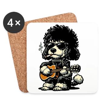 Rocking poodle with guitar - Coasters (set of 4) - white - Front