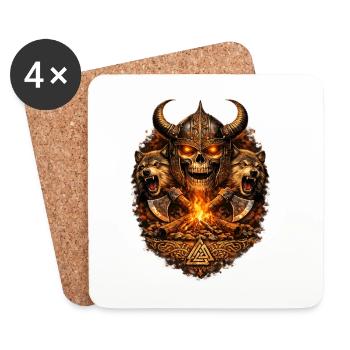 Vikingenschädel Feuerkampf - Untersetzer (4er-Set) - Weiß - Vorne