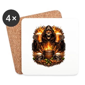 Grim Reaper at the fire barrel - Coasters (set of 4) - white - Front