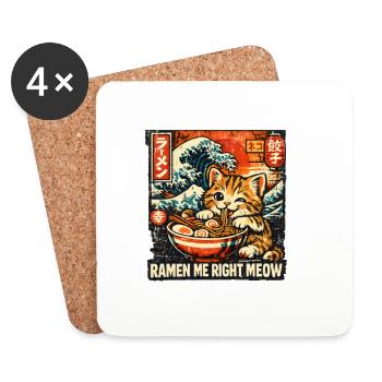 Ramen Cat Kanagawa - Coasters (set of 4) - white - Front